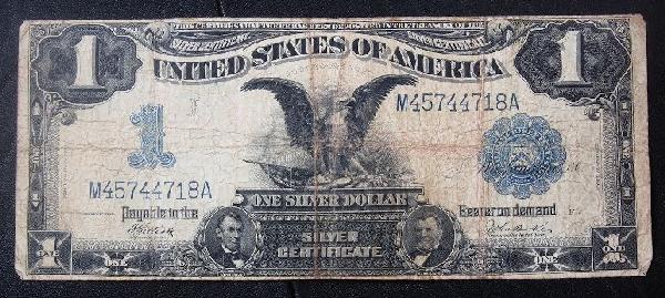 1899 Large Lincoln/Grant $1 Silver Cert. PM1583: 1899 Large Lincoln/Grant $1 Silver Cert. PM1583 - Nice Vintage Paper Currency. 9D54GG. Good color. Bill shows aging - folds, tears etc. Check scans. Great eye appeal and detail! - Thank you for viewin