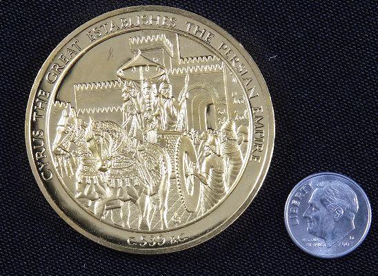 "Cyrus The Great" #10 24Kt Gold Plated Sterling Si: Cyrus The Great" #10 24Kt Gold Plated Sterling Silver Medal - This is a rare Franklin Mint "History of Mankind" 24kt. Gold Plated over Sterling Silver Medal. Coin weights 1.985 Troy Oz. (Nearly 2 full