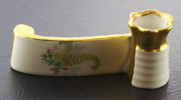 P. Pastaud Limoges France Toothpick Holder ED77: P. Pastaud Limoges France Toothpick Holder ED77 - Excellent Vintage Condition! AL41LL. No chips or cracks! Small toothpick holder made by Limoges with beautiful detailed flowers and leaves, as well as
