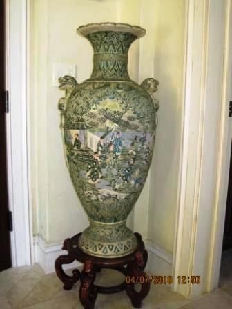 Moriage Vase - Pre Nippon - 75SB: Moriage Vase - Pre Nippon - 75SB - SB LOT 9O5015E - This gorgeous moriage 2 handled vase is a pre-Nippon mark Japan import from the 1800s (see photo) Decorated with finely executed raised green scene