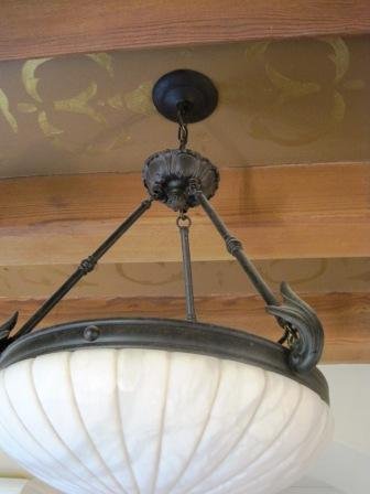 Alabaster & iron pendant Hanging Lights - set of 3: Alabaster & iron pendant Hanging Lights - set of 3 - #1 - 199SB - SB LOT 6H2022E - Alabaster and iron pendant Hanging Lights These are equisitely crafted iron pendant lights with an Alabaster bowl. On