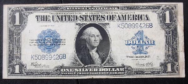 1923 Large Washington $1.00 Silver Cert. PM1586: 1923 Large Washington $1.00 Silver Cert. PM1586 - Nice Vintage Paper Currency. 9D53GG. Good color. Bill shows aging - folds, tears etc. Check scans. Great eye appeal and detail! - Thank you for viewin