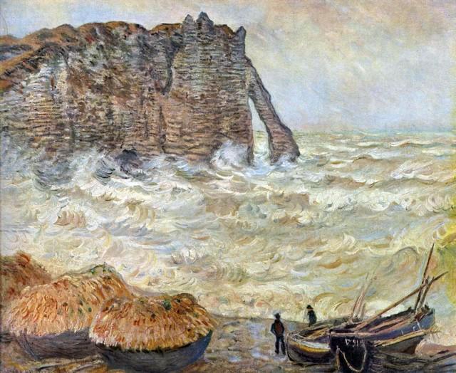 Claude Monet - Stormy Sea (La Porte d'Aval): Artist: Claude Monet - Title: Stormy Sea (La Porte d'Aval) - Medium: Fine Art Reproduction Giclee on Canvas - Image Size: Approximately 16.5 inches x 20 inches - Unframed on Unstretched Canvas - Biogr