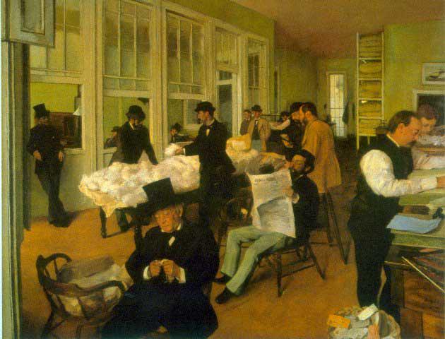 Edgar Degas - Cotton Exchange: Artist: Degas - Title: Cotton Exchange - Medium: Fine Art Reproduction Giclee on Archival Canvas - Image Size: Approximately 15.25 inches x 20 inches - Framed: Unframed on Unstretched Canvas - Edgar D