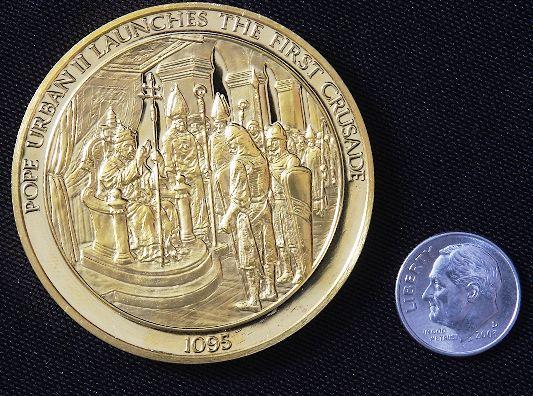 "Pope Urban II" #31 24Kt Gold Plated Sterling Silv: Pope Urban II" #31 24Kt Gold Plated Sterling Silver Medal - This is a rare Franklin Mint "History of Mankind" 24kt. Gold Plated over Sterling Silver Medal. Coin weights 1.985 Troy Oz. (Nearly 2 full o