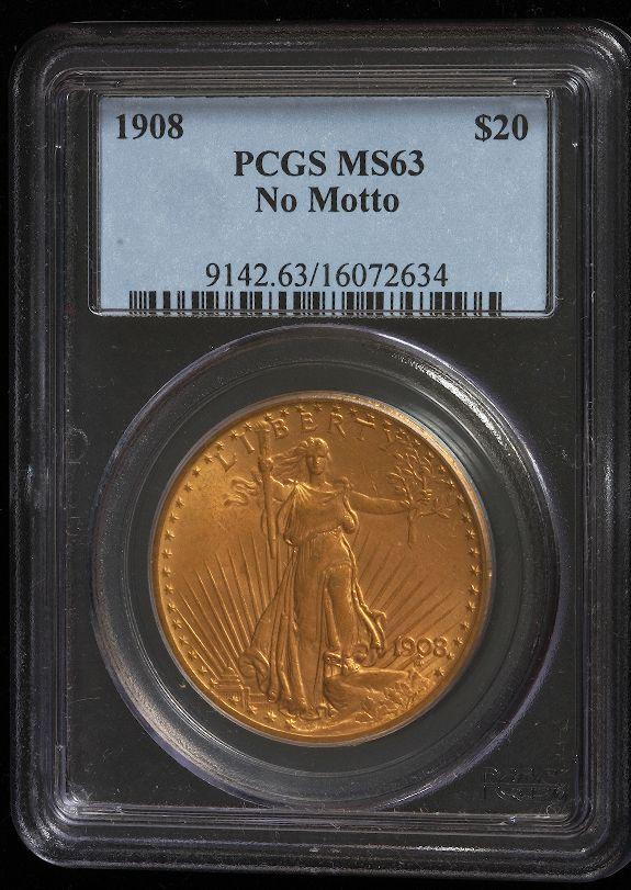 1908 Saint Gaudens $20 Gold Coin GCE88 MS63 PCGS: 1908 Saint Gaudens $20 Gold Coin GCE88 MS63 PCGS - Awesome Saint Gaudens $20 PCGS MS63. AD1551AE. Great Color, Nice Condition. - Thank you for viewing this lot. We are always adding new inventory and 