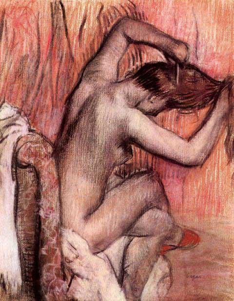Edgar Degas - Sitting And Brushing: Artist: Degas - Title: Sitting And Brushing - Medium: Fine Art Reproduction Giclee on Archival Canvas - Image Size: Approximately 20 inches x 15.5 inches - Framed: Unframed on Unstretched Canvas - Edg