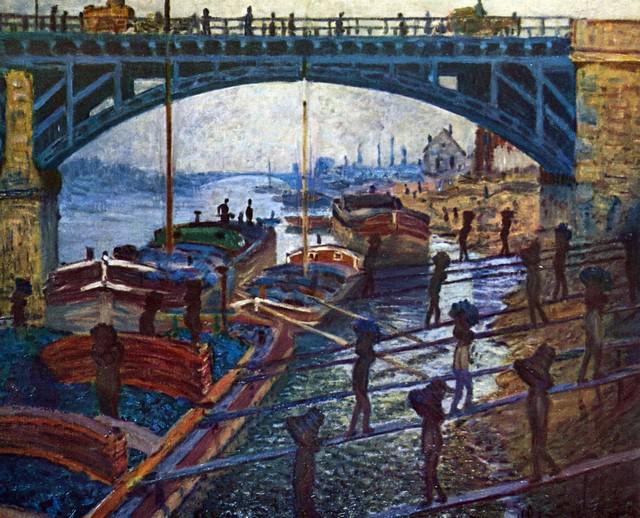 Claude Monet - The Coal Carrier: Artist: Claude Monet - Title: The Coal Carrier - Medium: Fine Art Reproduction Giclee on Canvas - Image Size: Approximately 26 inches x 32 inches - Unframed on Unstretched Canvas - Biography: Claude M