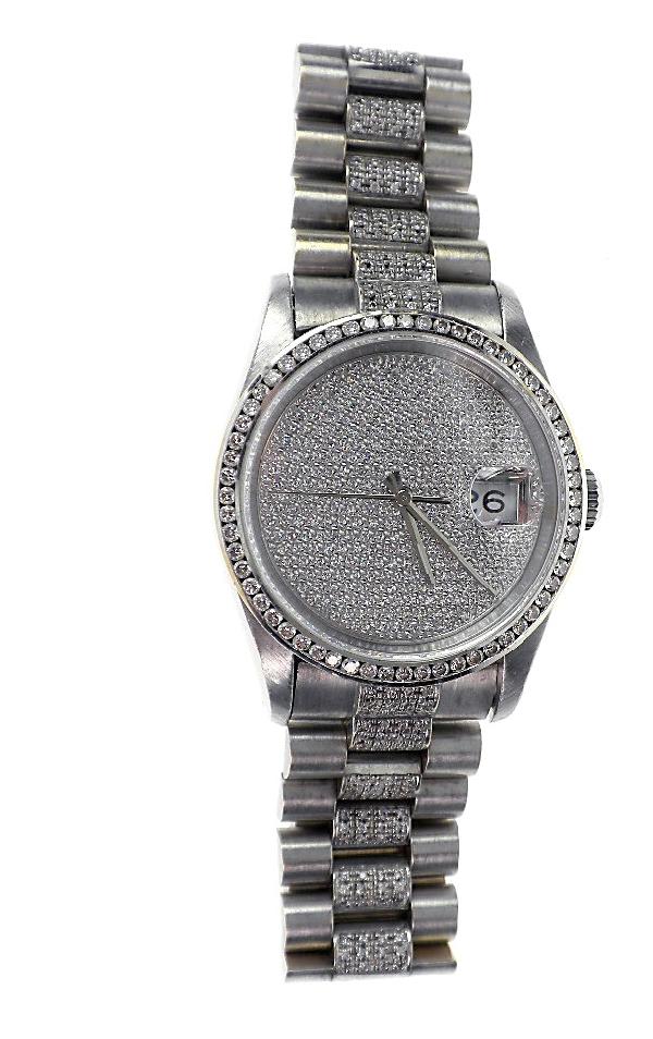 Gents Rolex 18KT White Gold Super President Style DateJ: Gents Rolex 18KT White Gold Super President Style DateJust Wristwatch A645 Excellent Condition! One gents hand crafted & machine milled Rolex DateJust Model wristwatch electronically tested 18KT white