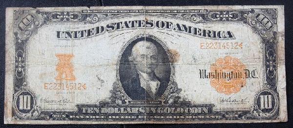 1907 $10.00 Gold Certificate PM1582: 1907 $10.00 Gold Certificate PM1582 Nice Vintage Paper Currency. 9D18GG. Good color. Bill shows aging - folds, tears etc. Check scans. Great eye appeal and detail! - Thank you for viewing this lot. We