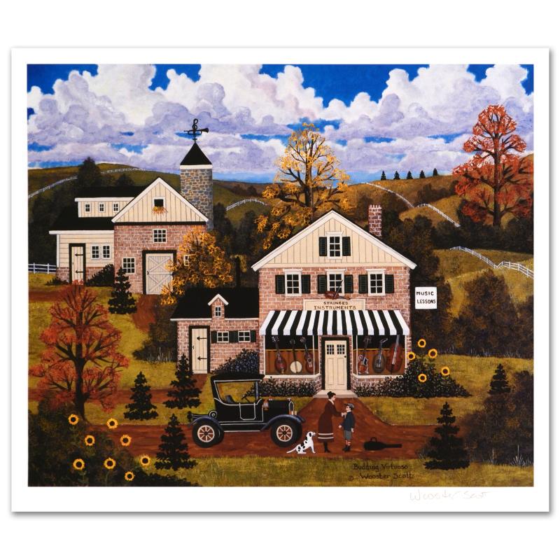 Budding Virtuoso by Wooster Scott, Jane: Cozy, down-home images of a bygone era when life was simpler - this is the feeling captured in the creations of one of the world's most recognized artists. "Budding Virtuoso" is a limited edition lith