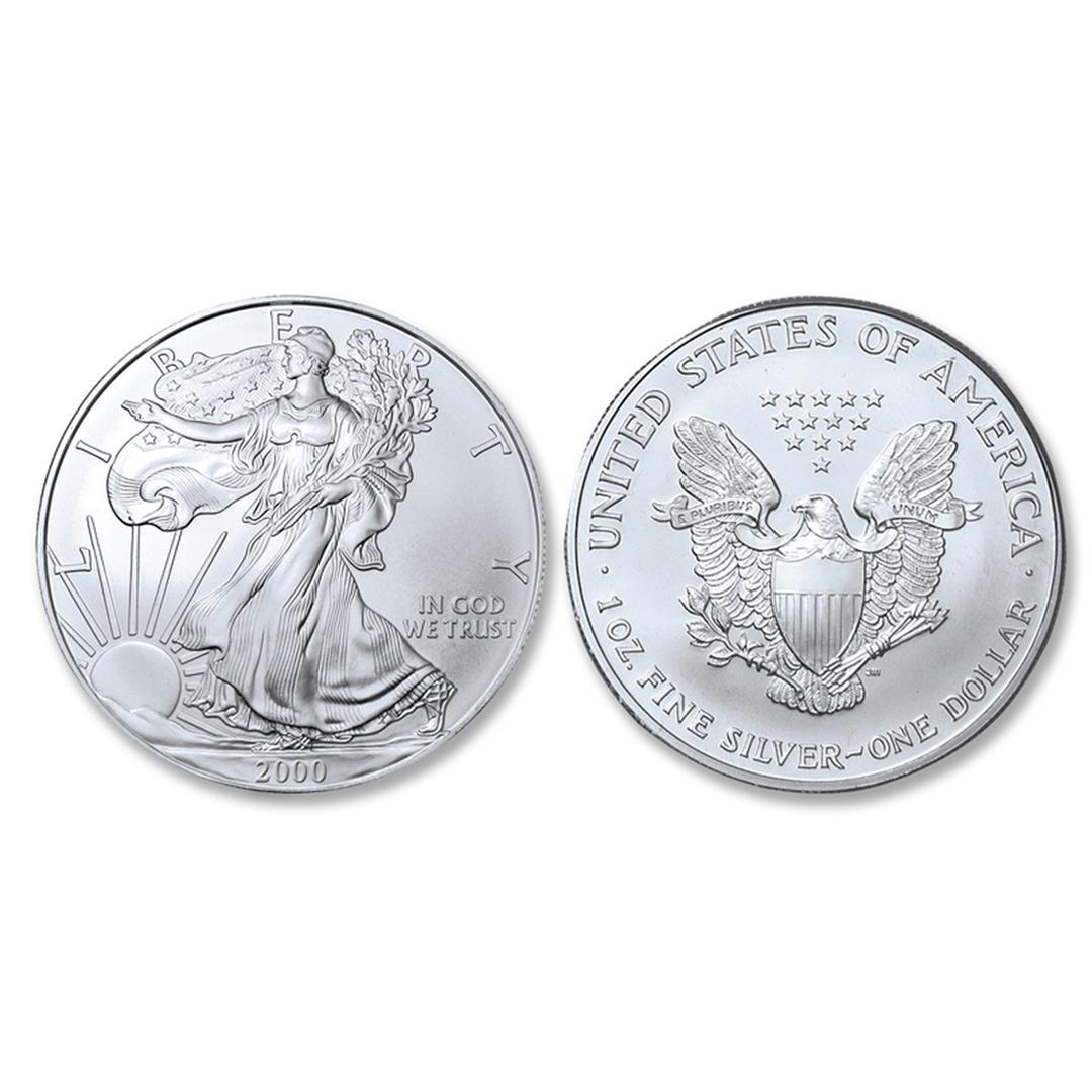 2000 American Silver Eagle .999 Fine Silver Dollar Coin: One 2000 American Silver Eagle .999 Fine Silver Dollar Coin.