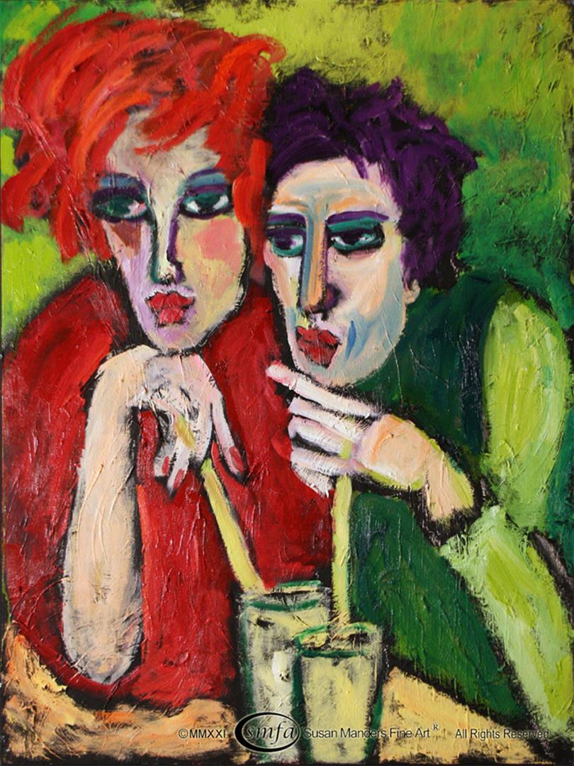 Susan Manders "Lemonade": Susan Manders "Lemonade" is a 36x48" original oil on canvas. Sharing a cool one with your BFF . Susan Manders was only the 2nd Woman selected as a US Olympic artist in 1984.