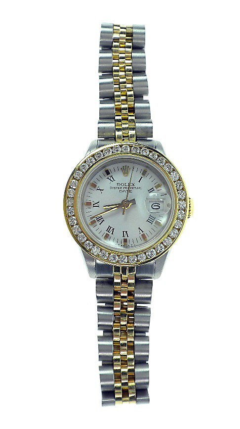 Ladies Two Tone Rolex Date Model Wrist Watch. 57.40 gm.