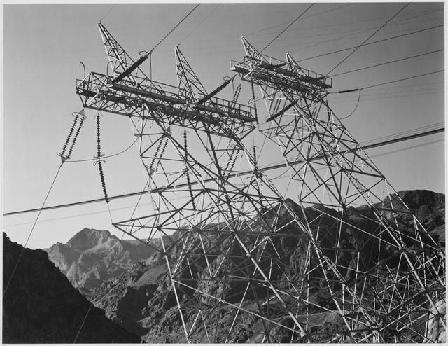 Adams - Boulder Dam Transmission Lines 2: Artist: Ansel Adams - Title: Boulder Dam Transmission Lines 2 - Medium: Fine Art Reproduction Giclee on Canvas - Image Size: Approximately 24.75 inches x 32 inches - Unframed on Unstretched Canvas - B