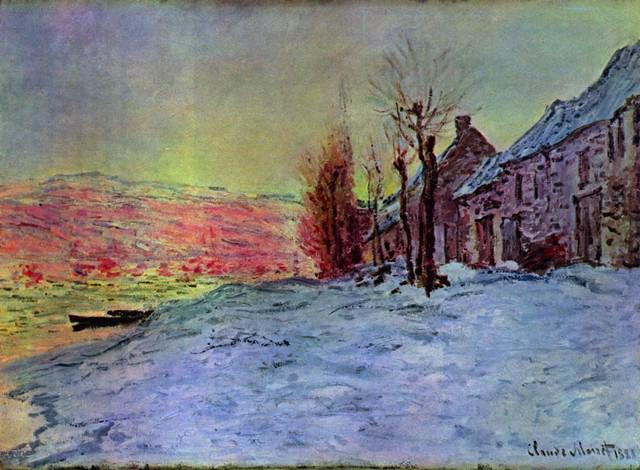 Claude Monet - Lava Court - Sunshine and Snow: Artist: Claude Monet - Title: Lava Court - Sunshine and Snow - Medium: Fine Art Reproduction Giclee on Canvas - Image Size: Approximately 14.75 inches x 20 inches - Unframed on Unstretched Canvas - Bi