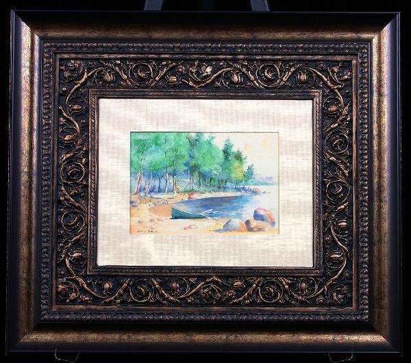 William L. Hudson Original Watercolor. Blue Canoe. ED38: "William L. Hudson Original Watercolor. Blue Canoe. ED388 Excellent Vintage Condition! HG17NB. This beautiful Antique Original watercolor was executed by New York Artist William L. Hudson circa 1910-1