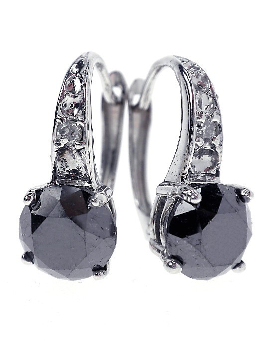 14KT White Gold Black & White Diamond Earrings. A822: "14KT White Gold Black & White Diamond Earrings. A822 Excellent Condition! One pair 14KT White Gold Cast & Assembled Black & White Diamond Earrings. Condition is new, good workmanship. Hinged with sna