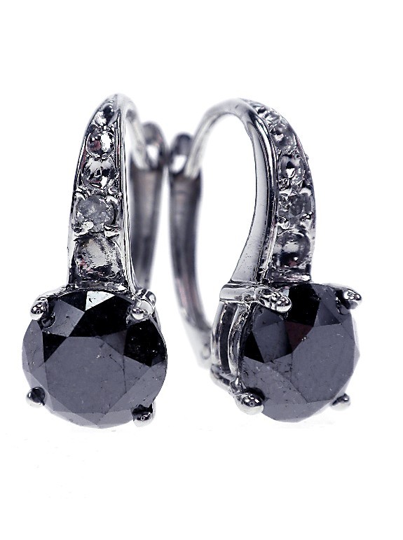 14KT White Gold Black & White Diamond Earrings. A820: "14KT White Gold Black & White Diamond Earrings. A820 Excellent Condition! One pair 14KT White Gold Cast & Assembled Black & White Diamond Earrings. Condition is new, good workmanship. Hinged with sna