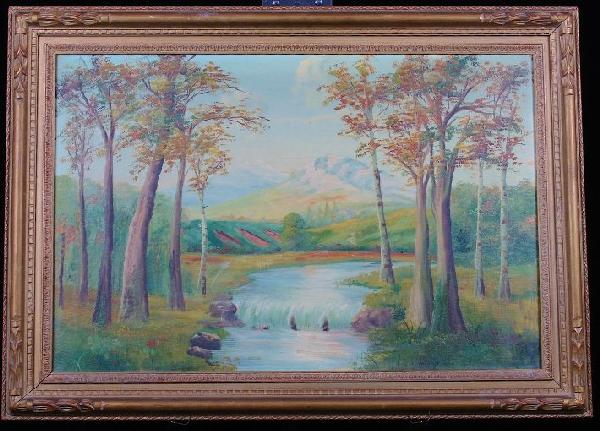 Large Original Oil Painting by Thomas C Blake "Untitled: "Large Original Oil Painting by Thomas C Blake "Untitled" ED337 Excellent Vintage Condition! TR121ER. Beautiful Landscape Original oil painting signed by Thomas Blake. Blake was born in 1890 and prima