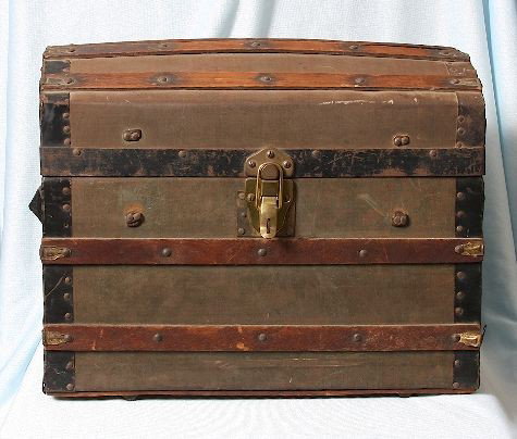 Antique Doll Trunk. Corral5: Antique Doll Trunk. Corral5. Excellent Vintage Condition! GF101PM. This is a highly collectible domed doll trunk from the 1800's. It has a beautiful sticker on the inside of a beautiful little girl ho