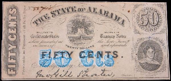 1863 State of Alabama Treasury Note to Confederate Stat: 1863 State of Alabama Treasury Note to Confederate States Note. PM1640 Excellent Circulated Condition! LK82NB. Jan 1, 1863 State of Alabama $20.50 Treasury Note Payment to Confederate States. Receivab