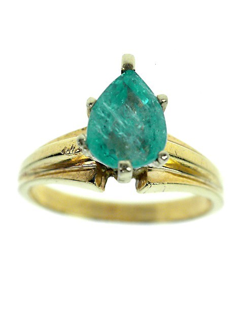 14KT Yellow Gold Ladies Emerald Solitaire Ring. 1.00ct.: 14KT Yellow Gold Ladies Emerald Solitaire Ring. 1.00ct. A999. Excellent Condition! One electronically tested 14KT yellow gold ladies cast & assembled emerald solitaire ring with a bright polish finish