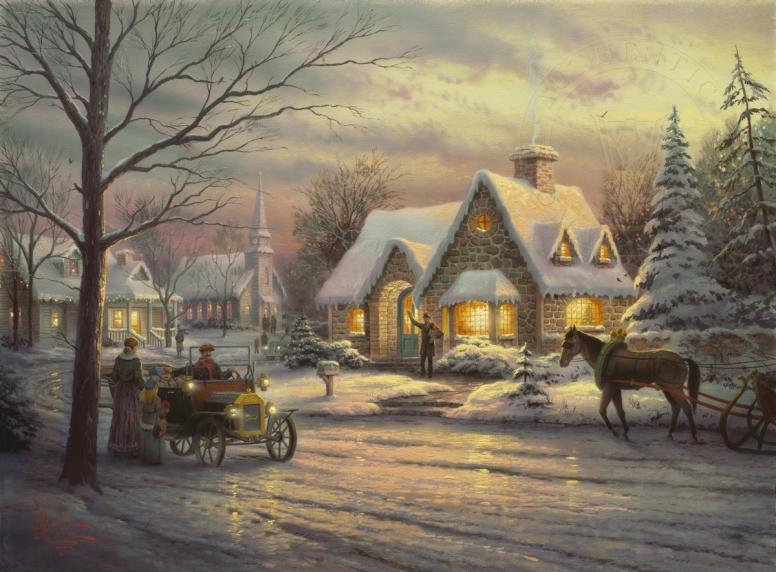 Memories of Christmas by Thomas Kinkade: Memories of Christmas by Thomas Kinkade. Unframed and stretched on Limited Edition enhanced canvas. Comes with certificate of Authenticity! Dimension (inches): 18x24