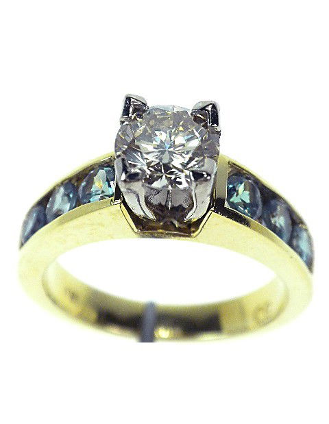 18KT Two-Tone White & Yellow Gold Diamond & Spinel Ring: "18KT Two-Tone White & Yellow Gold Diamond & Spinel Ring. A1324. Excellent Condition! One electronically tested 18KT two-tone white and yellow gold ladies cast diamond and spinel ring with a bright po