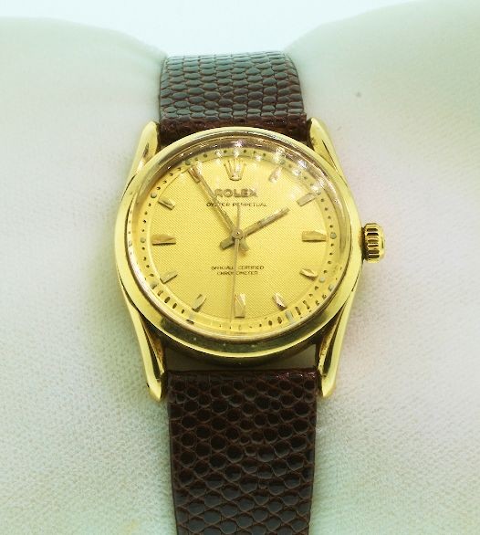 Vintage Rolex Oyster Perpetual Wristwatch A611: "Vintage Rolex Oyster Perpetual Wristwatch A611 Excellent Condition! One Rolex 14KT yellow gold Oyster Perpetual wristwatch electronically tested. Condition: G-4 average. Total Weight of Watch: 43.91 