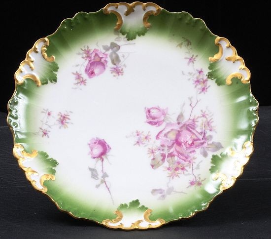 Antique 1700's Limoges Roses Plate ED144: "Antique 1700's Limoges Roses Plate ED144 Excellent Vintage Condition! PT54BL. No chips or cracks! Beautiful Tressemann & Vogt Limoges Fayence plate, dating from 1736-1796. Plate painted with Mixtion 