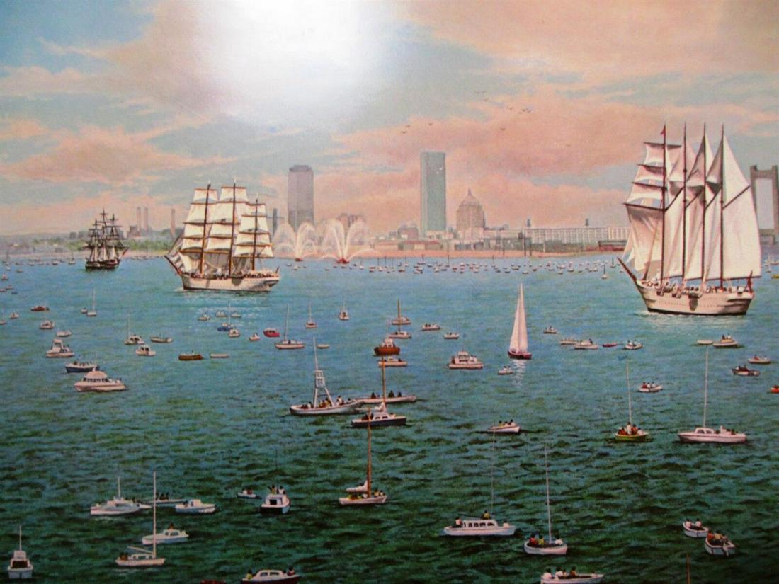 Norman Gautreau "Tall Ships Visit Boston -: Norman Gautreau "Tall Ships Visit Boston - Bicentennial" Hand Signed and Numbered Limited Edition Offset Lithograph on Paper Dimensions: 18 x 28 Inches (Note: Edition number recieved may differ from p