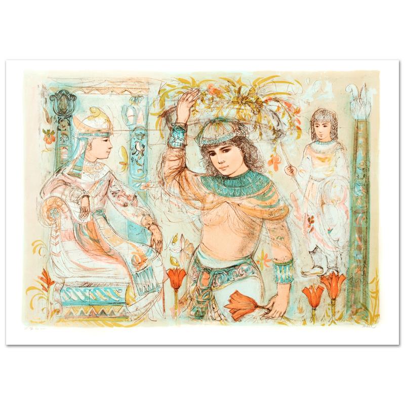 Aida by Hibel (1917-2014): "Aida" is a limited edition lithograph on paper, numbered and hand signed by Edna Hibel (1917-2014). Includes Certificate of Authenticity! Measures approx. 42" x 30" (with border), 38" x 27" (image).