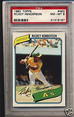 Rickey Henderson 1980 Rookie Baseball Card PSA 8: "Rickey Henderson 1980 Rookie Baseball Card PSA 8 Excellent Condition - Thank you for viewing this lot. We are always adding new inventory and new auctions, so check back often. We appreciate your bus
