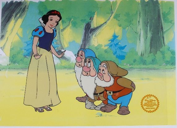 Snow White - Limited Edition Disney Serigraph Cel: "Snow White - Limited Edition Disney Serigraph Cel - Fine Art Walt Disney Serigraph Cel - UA52WP - An animated film is comprised of thousands of individual hand-pained cels, which, photographed, one a