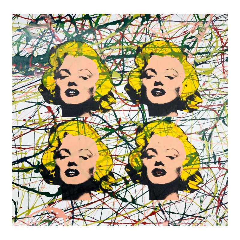 Four Marilyns by Steve Kaufman (1960-2010): "Four Marilyns State 2" is limited edition hand pulled silkscreen unique mixed media on canvas by Andy Warhol protege Steve Kaufman (1960-2010). This piece is numbered and hand signed inverso and incl