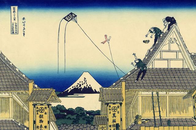 Hokusai - A Sketch of the Mitsui Shop: Artist: Katsushika Hokusai - Title: A Sketch of the Mitsui Shop - Medium: Fine Art Giclee on Canvas - Image Size: Approximately 21.25 inches x 32 inches - Unframed on Unstretched Canvas - Biography: (