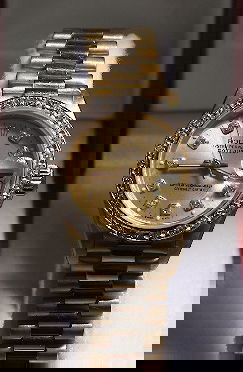 Ladies 18KT Gold Rolex President DateJust Wristwatch. 0: "Ladies 18KT Gold Rolex President DateJust Wristwatch. 0.40ct. A1287. Excellent Condition! One ladies hand crafted & machine milled Rolex Lady president, the DateJust model wristwatch electronically t