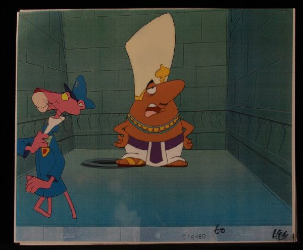 MGM Studios Pink Panther Production Cel PinkP20: "MGM Studios Pink Panther Production Cel PinkP20. As-Is Condition! PT51XG. An original hand painted, one of a kind Cel used in the production of a Pink Panther animated film. It is not a multiple edit