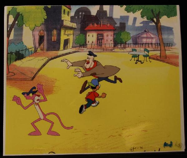 MGM Studios Pink Panther Production Cel PinkP19: "MGM Studios Pink Panther Production Cel PinkP19. As-Is Condition! YR51XD. An original hand painted, one of a kind Cel used in the production of a Pink Panther animated film. It is not a multiple edit