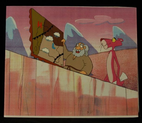 MGM Studios Pink Panther Production Cel PinkP22: "MGM Studios Pink Panther Production Cel PinkP22. As-Is Condition! PD51ZP. An original hand painted, one of a kind Cel used in the production of a Pink Panther animated film. It is not a multiple edit