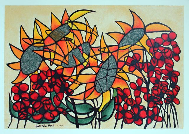 Avi Ben-Simhon Sunflowers: Avi Ben-Simhon Sunflowers. Artist: Avi Ben-Simhon - Title: Sunflowers - Medium: Serigraph on Paper - Signature: Hand-signed by the Artist - Edition: PP 50 - Image Size: Approximately 18 inches x 27 ½