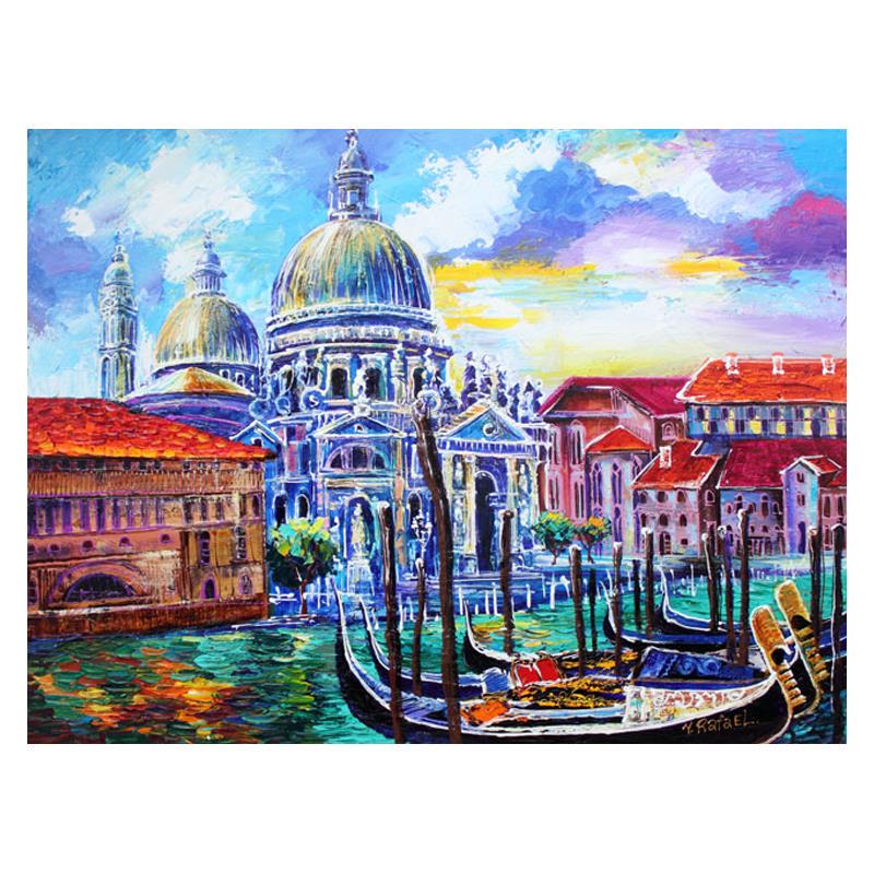 Venezia Historic Site by Rafael Original: "Venezia Historic Site" is an original painting, acrylic on stretched canvas, by Yana Rafael. Hand signed by the artist, this piece is accompanied by certificate of authenticity and measures approxima