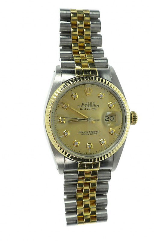 Gents Rolex Two-Tone DateJust Model Wristwatch A650: Gents Rolex Two-Tone DateJust Model Wristwatch A650Excellent Condition! One gents, hand crafted & machine milled Rolex two-tone DateJust wrist watch electronically tested stainless steel & 18KT yellow