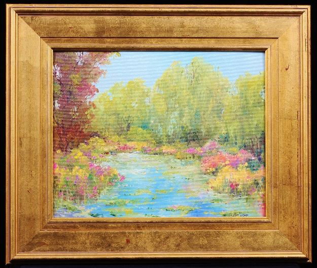 Original Oil Painting "Monet's Garden" by D. Bottorff E: Original Oil Painting Monet's Garden" by D. Bottorff ED289 Excellent Condition! FT56PR. Presenting an 11" x 14" plen air style oil on archival canvas board sold professionally gallery framed. Giverney