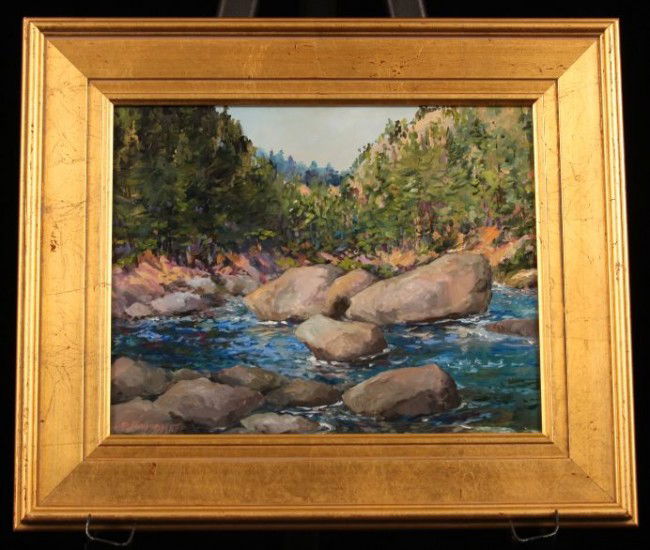 Original Oil Painting "Mountain Lake" by D. Botorff ED5: Original Oil Painting Mountain Lake" by D. Botorff ED533. Excellent Condition! HG17YF. Presenting a newly painted 11"x14" professionally framed 16.5"x19.5" plein air style oil painting on archival boa