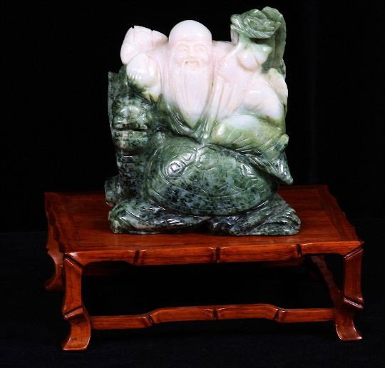 Real Jade Buddha - 2 Colors! NS59: Real Jade Buddha - 2 Colors! NS59. Excellent Vintage Condition! SLKA. This real Jade Buddha is sitting on a turtle that has a lion's head. Purchased in Hong Kong, 1980's. Stand approx. 6.5 tall on tab