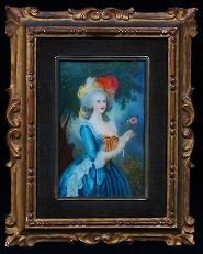 Antique Gainsborough School Lady Miniature Painting ED3: Antique Gainsborough School Lady Miniature Painting ED319 Excellent Antique Condition! TR462PE. An antique, ca. 1890-1910 original painting on celluloid or bone of a lady in late 18th Century costume 
