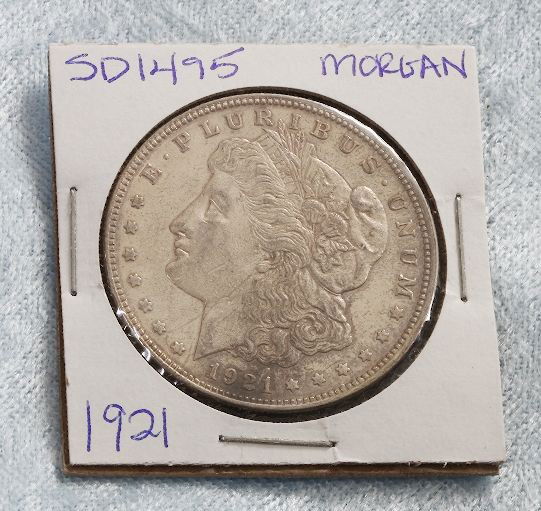 1921 Morgan Silver Dollar SD1495: "1921 Morgan Silver Dollar SD1495 Morgan Silver Dollar in Excellent Circulated Condition! TR71MF. - Thank you for viewing this lot. We are always adding new inventory and new auctions, so check back o