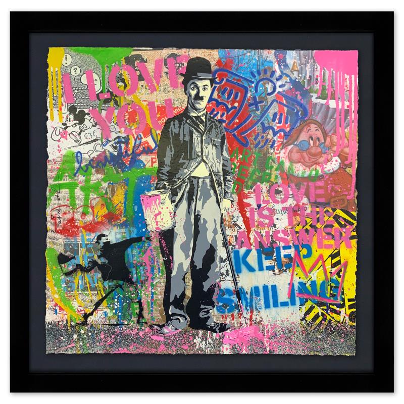 Chaplain by Mr Brainwash Original: "Chaplain" is an original mixed media on deckle edge paper by Mr. Brainwash, hand signed by the artist. This piece is also signed inverso and bears the thumbprint of the artist. This piece comes custo